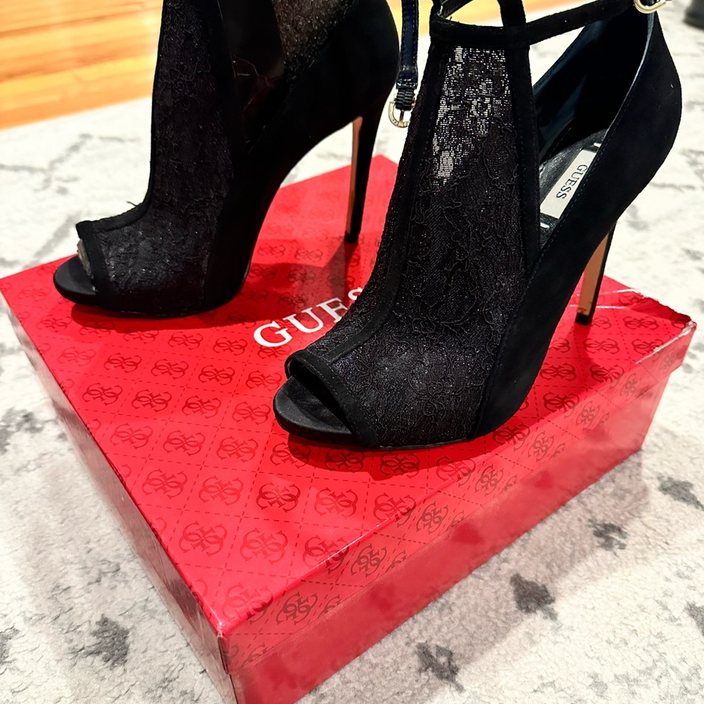 Guess Black Stiletto Peep-Toe Heels